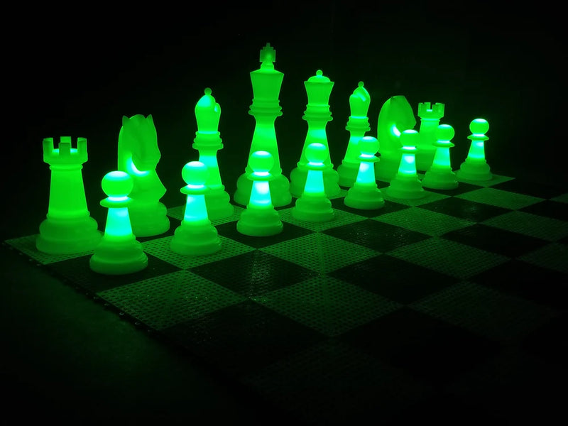 MegaChess 26 Inch Perfect Light-up LED Giant Chess Set  - Option 1 - Day and Night Value Set | Green | GiantChessUSA