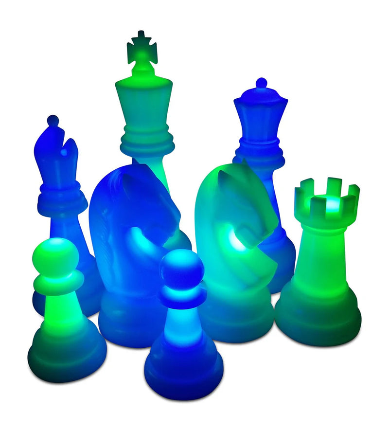 MegaChess 38 Inch Perfect Light-Up Giant Chess Set - Option 3 - Day and Night Deluxe Set | Blue Green and Black | GiantChessUSA