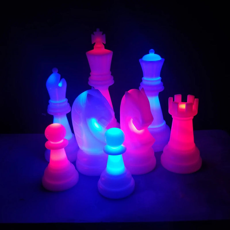 MegaChess 48 Inch Perfect LED Giant Chess Set - Option 2 - Night Time Only Set | Red and Blue | GiantChessUSA