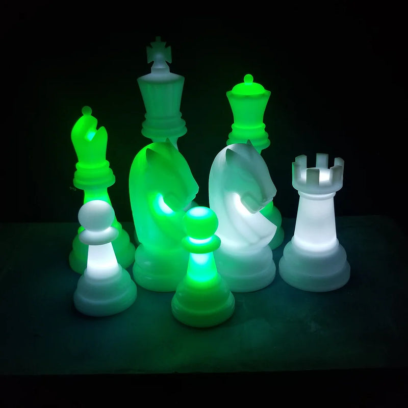 MegaChess 48 Inch Perfect LED Giant Chess Set - Option 2 - Night Time Only Set | Green and White | GiantChessUSA