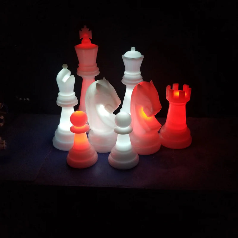 MegaChess 48 Inch Perfect LED Giant Chess Set - Option 3 - Day and Night Deluxe Set | Red White and Black | GiantChessUSA