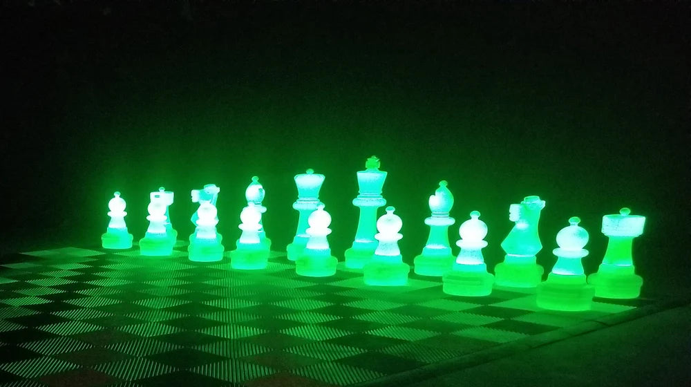 25 Inch Plastic Light-up LED Giant Chess Set - Option 1 - Day and Night Value Set | Giant Outdoor Chess | Green | GiantChessUSA