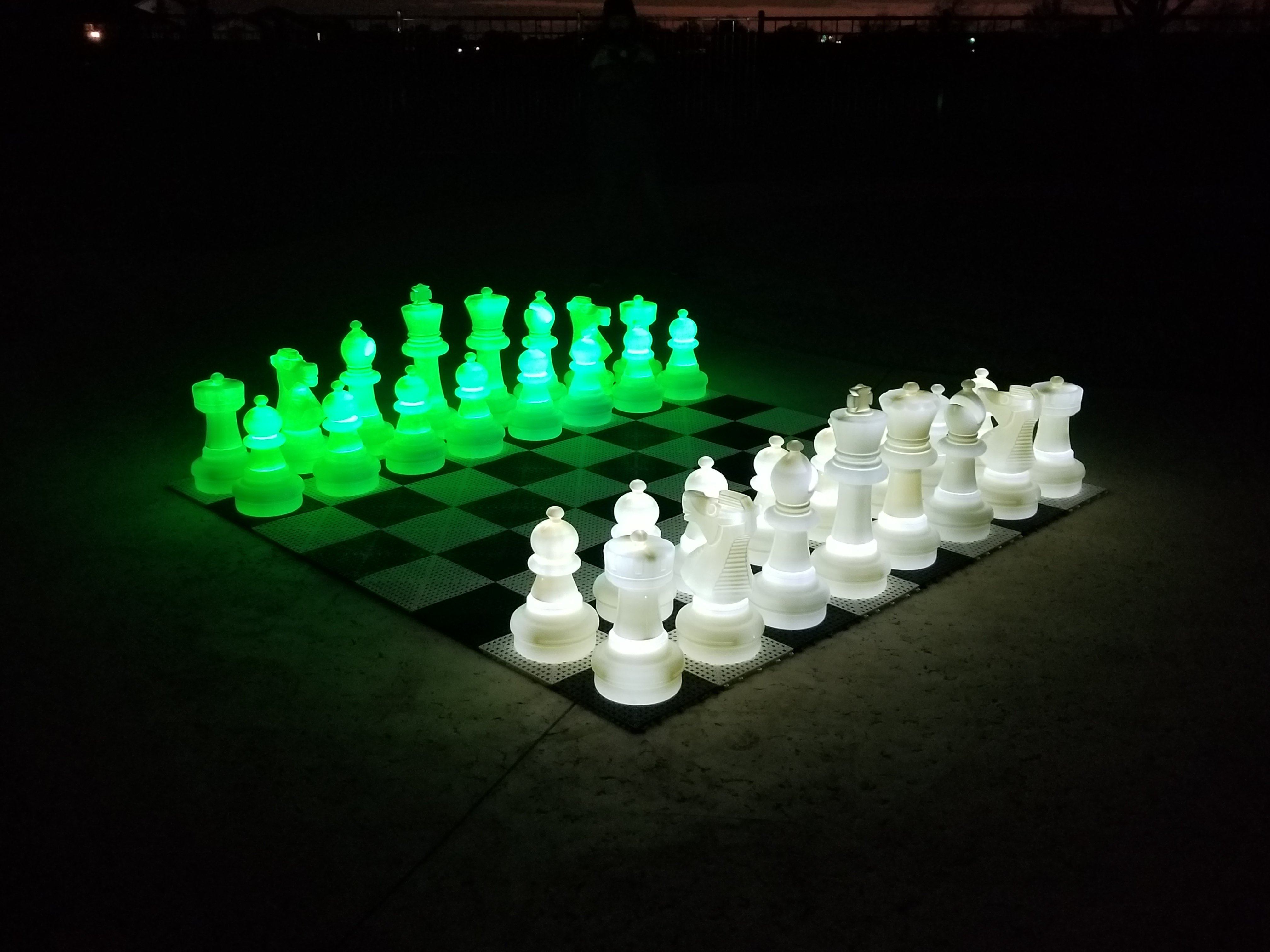 25 Inch Plastic LED Giant Chess Set - Option 2 - Night Time Only Set | Giant Outdoor Chess | Green and White | GiantChessUSA