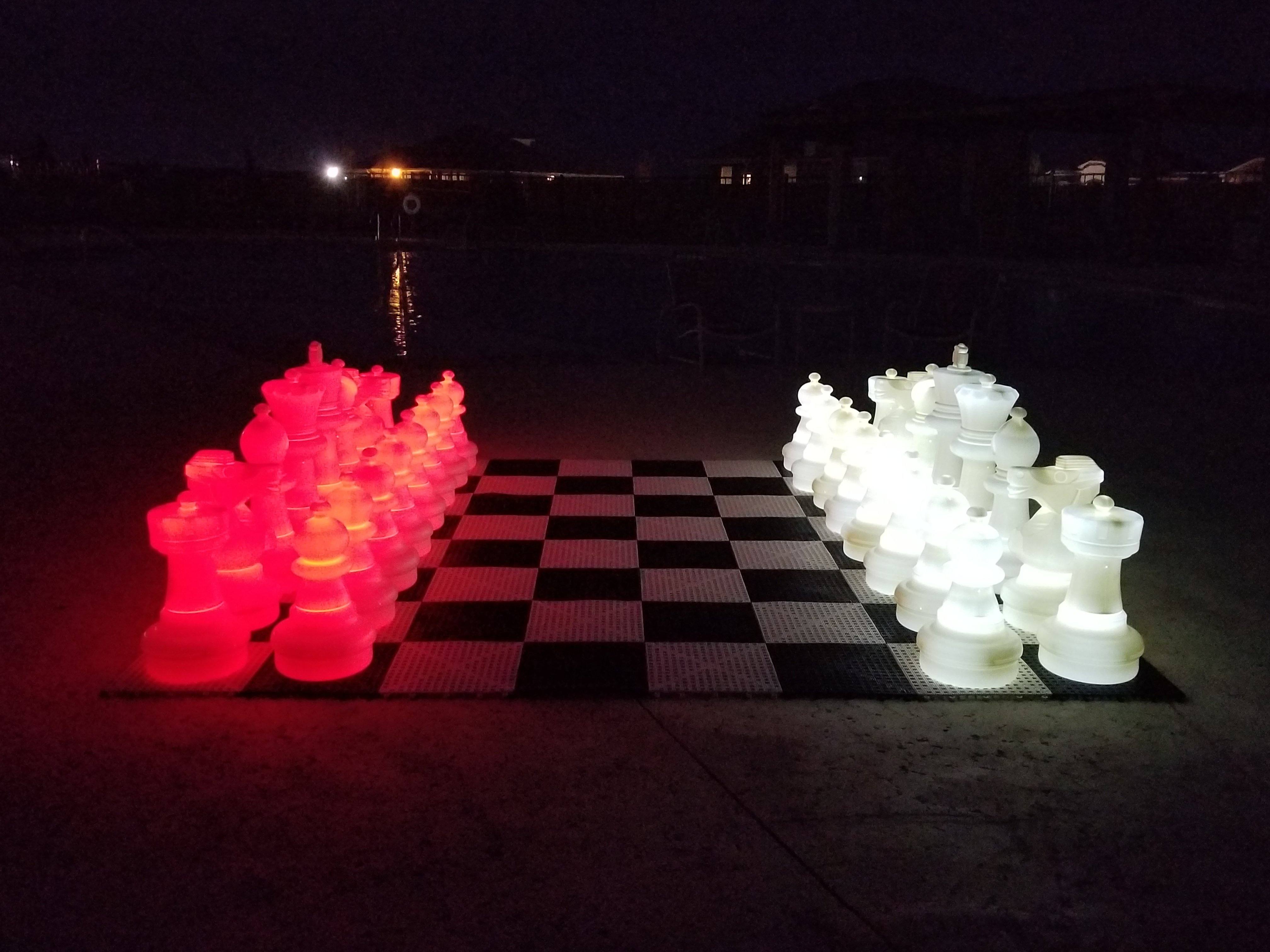 25 Inch Plastic LED Giant Chess Set - Option 2 - Night Time Only Set | Giant Outdoor Chess | Red and White | GiantChessUSA